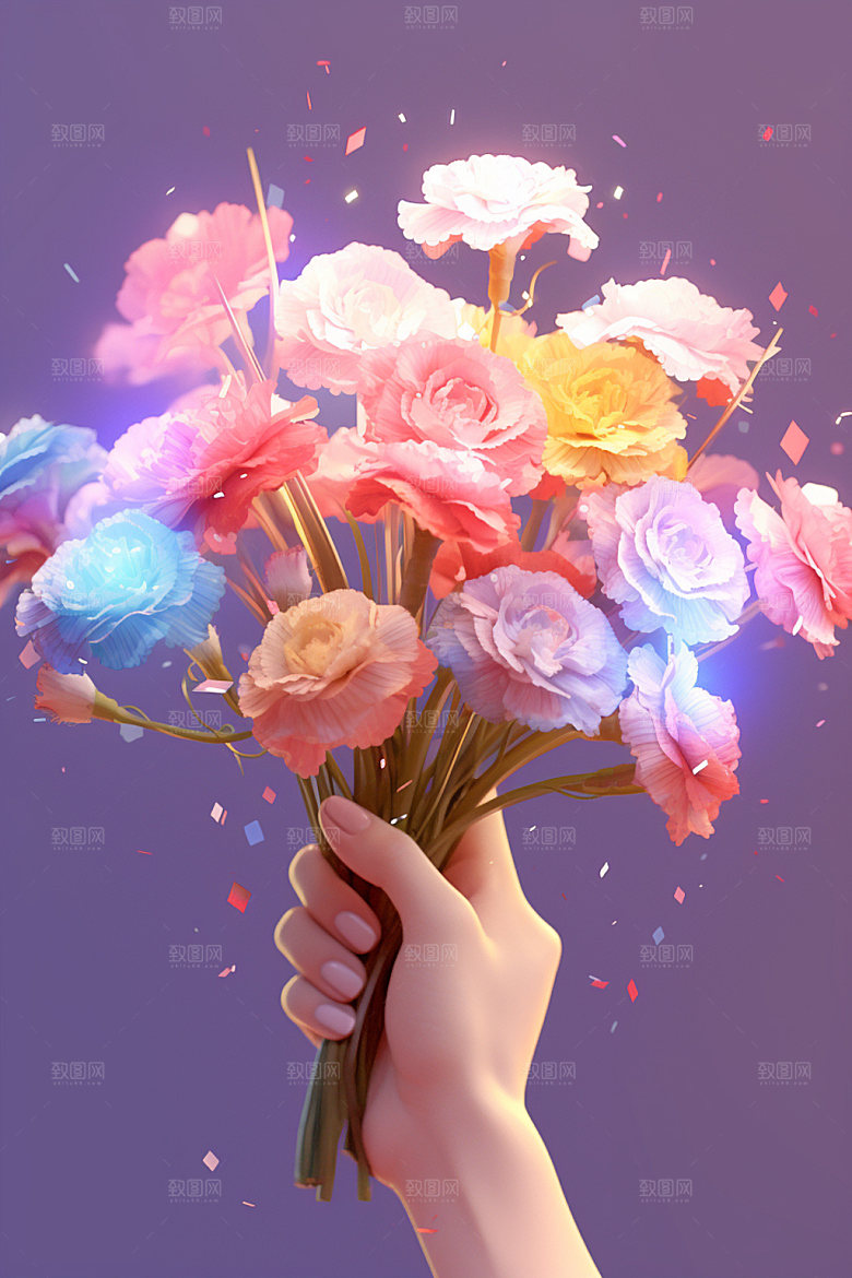 母亲节鲜艳多彩花卉花束矢量模型