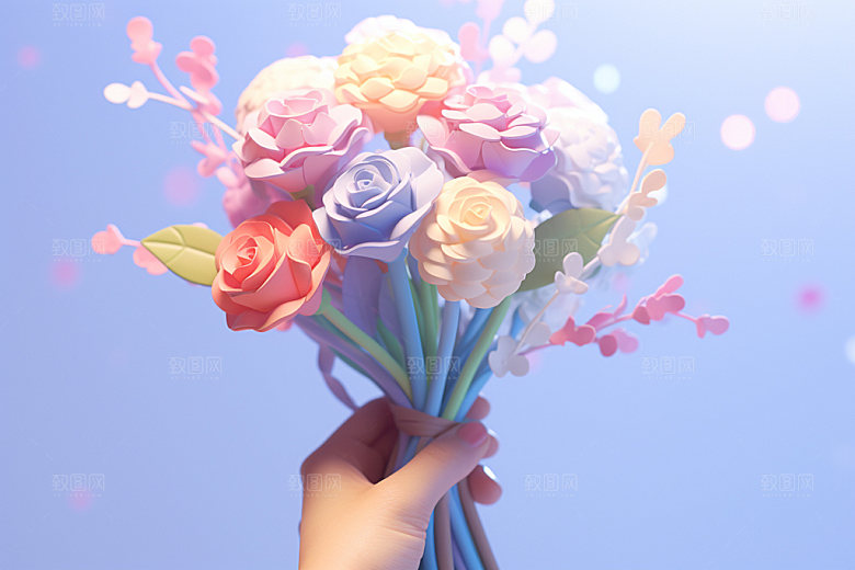母亲节手持鲜花花卉花束矢量模型