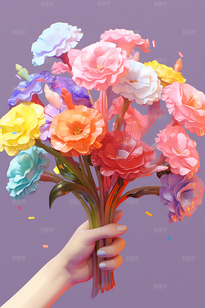 母亲节手捧花手持鲜花矢量模型