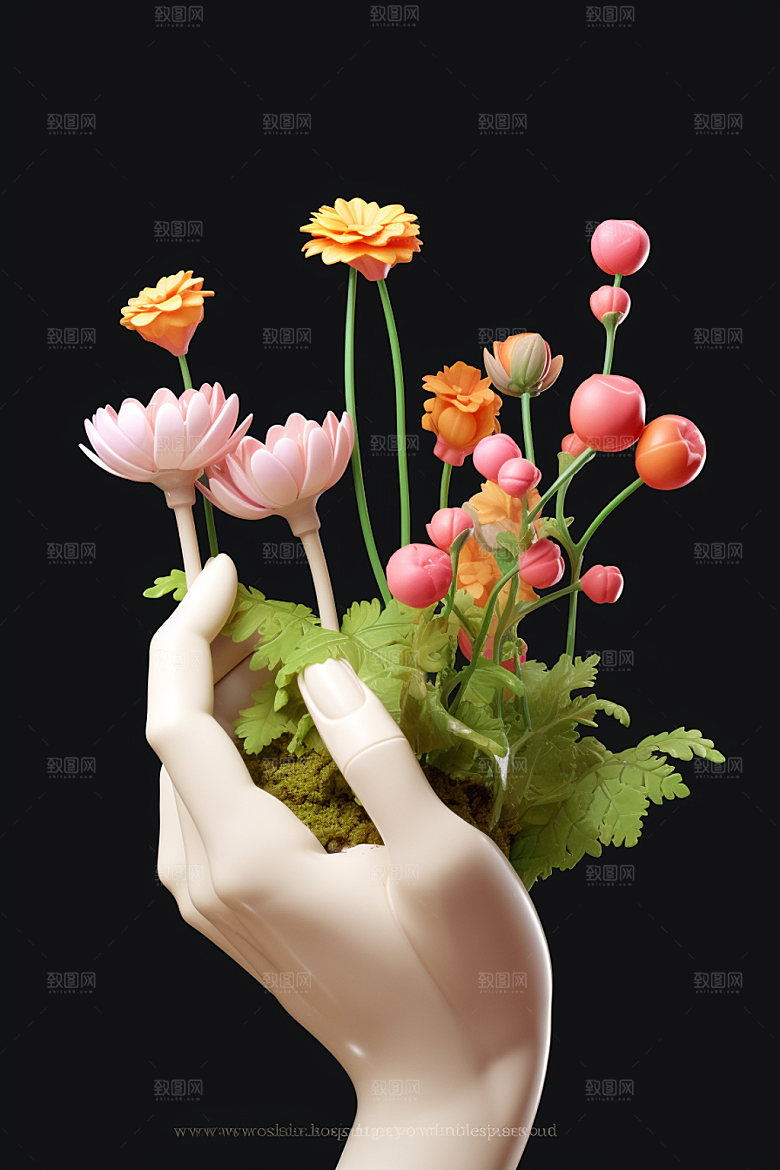 母亲节鲜艳多彩手持鲜花矢量模型