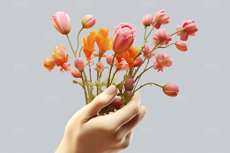母亲节手持鲜花花卉花束矢量模型