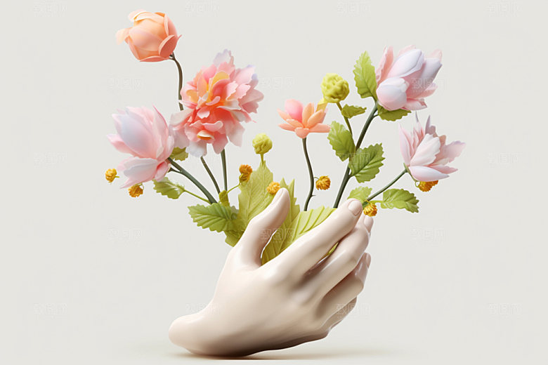 母亲节感恩节手持鲜花矢量模型