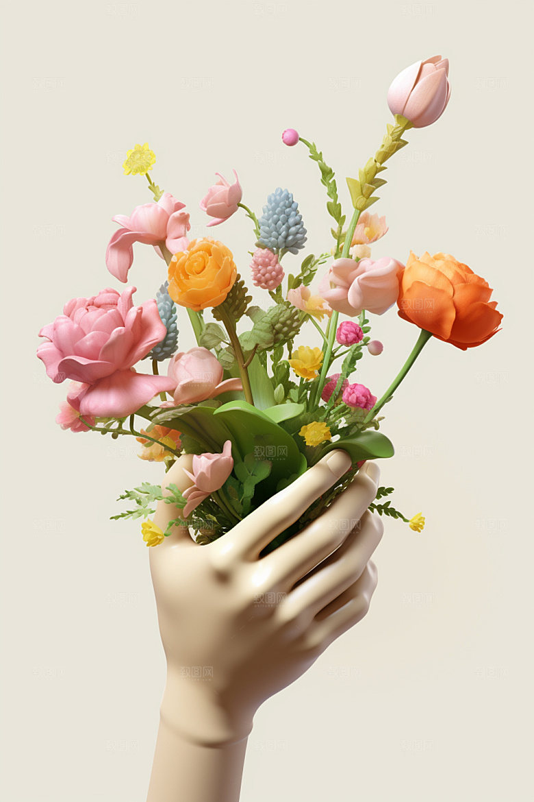 母亲节手持鲜花手捧花矢量模型