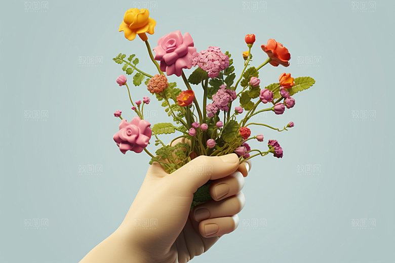 母亲节手持鲜花手捧花矢量模型