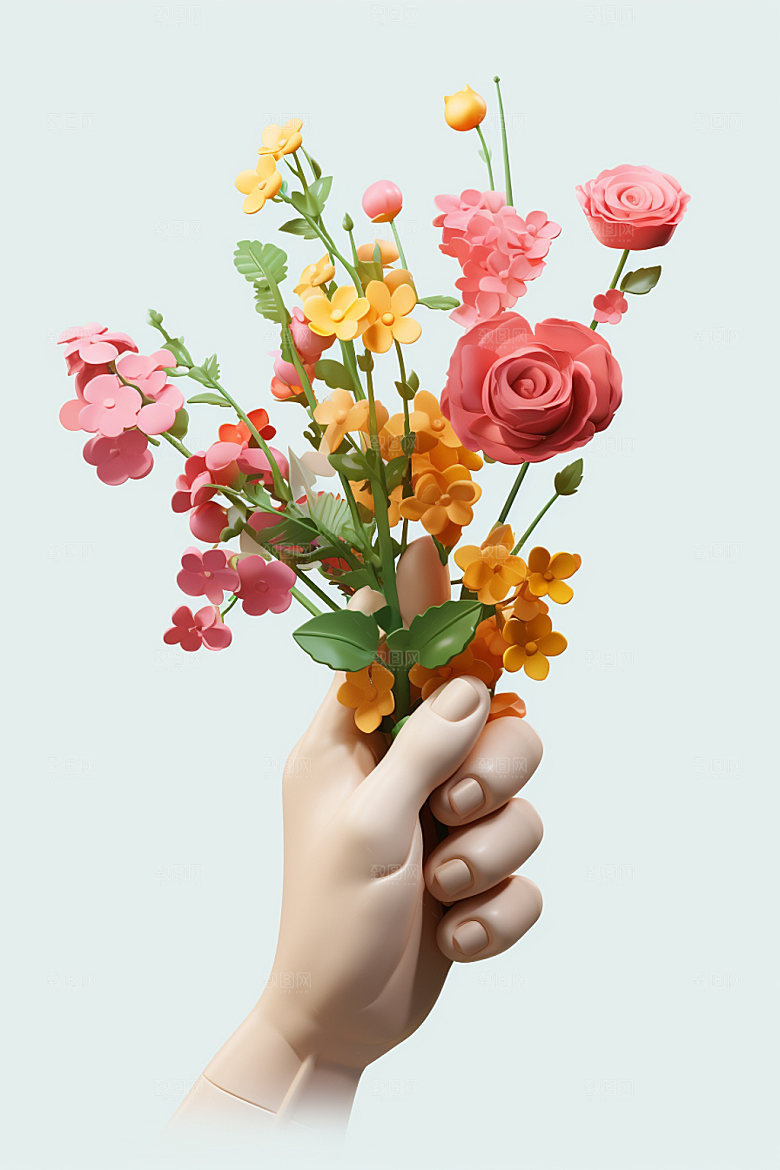 母亲节手持鲜花手捧花矢量模型