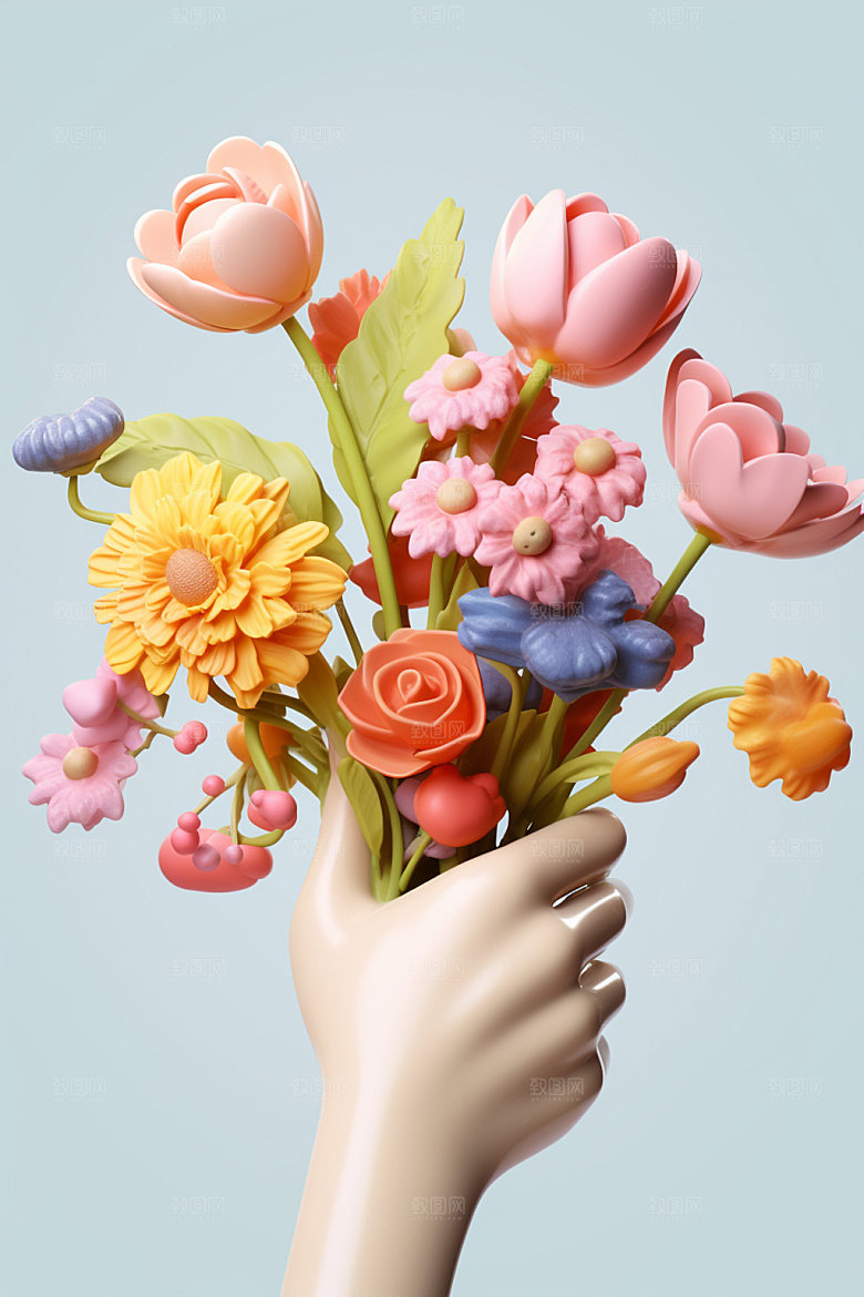 母亲节手捧花手持鲜花矢量模型
