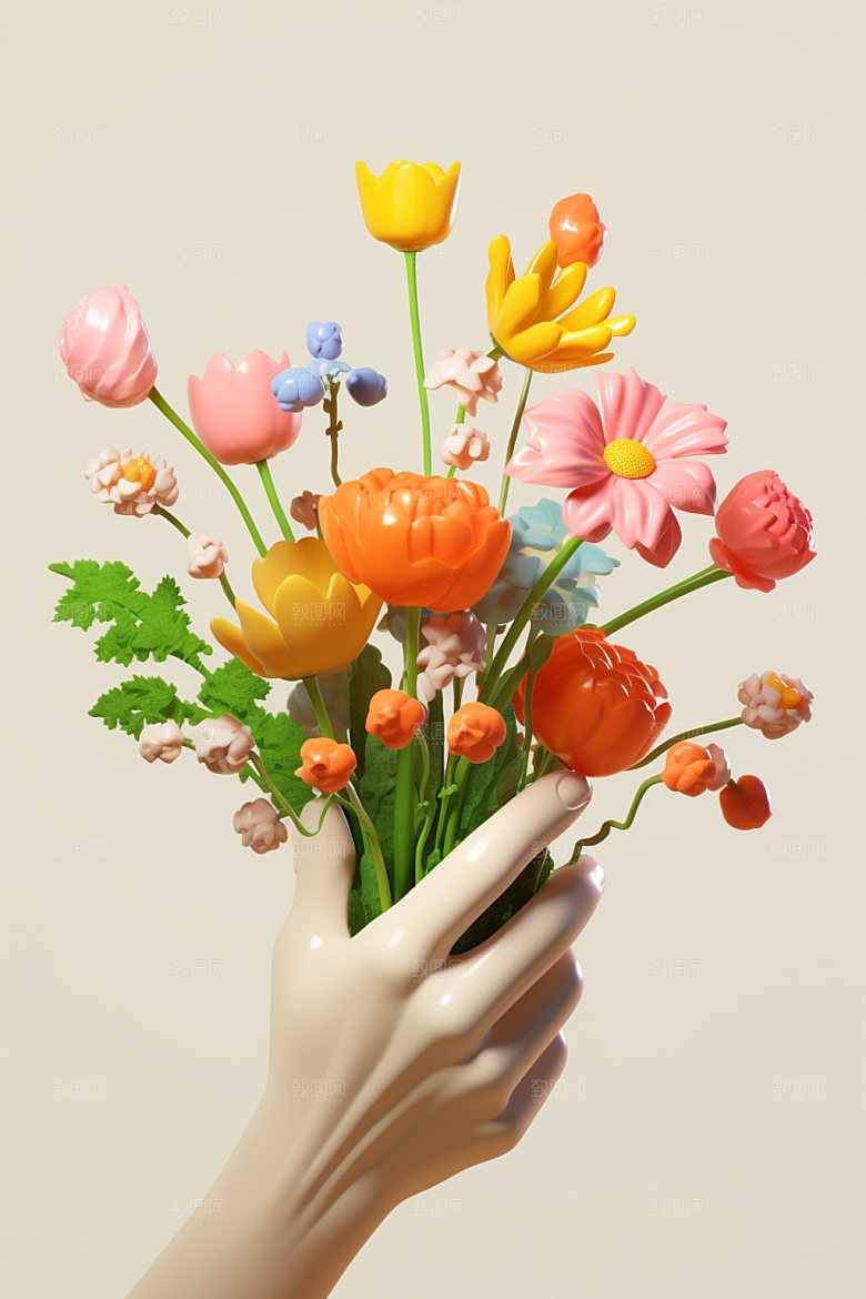 母亲节花卉花束手捧花矢量模型