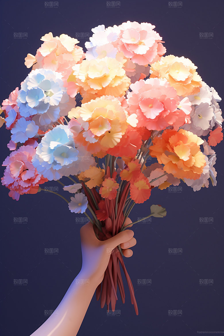 母亲节手捧花花卉花束矢量模型