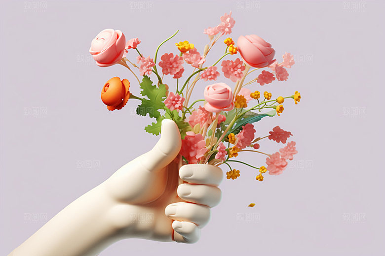 母亲节手捧花花卉花束矢量模型