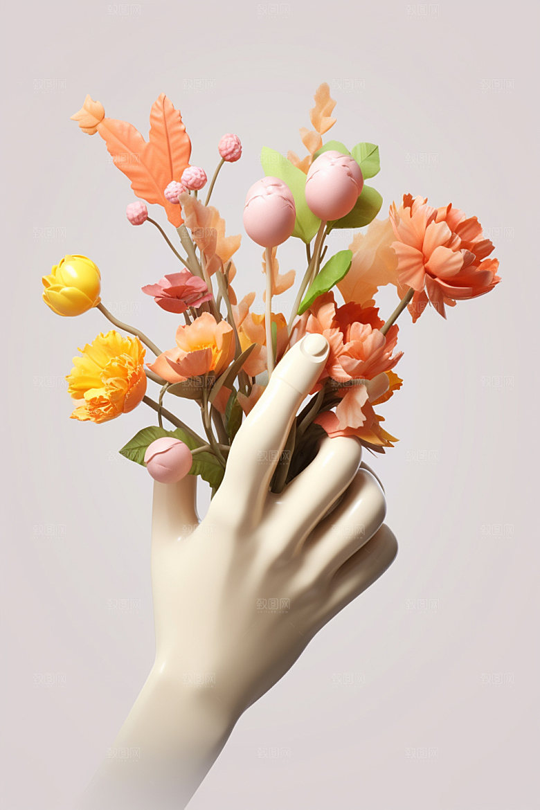 母亲节手捧花花卉花束矢量模型