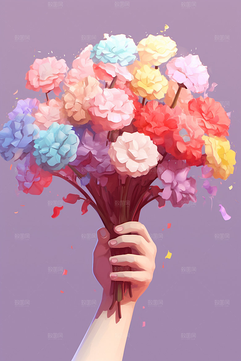 母亲节手持鲜花手捧花矢量模型