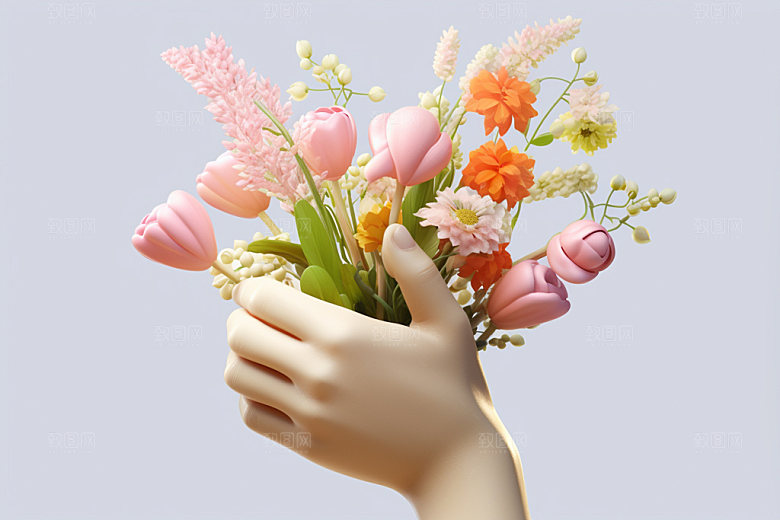 母亲节手捧花花卉花束矢量模型