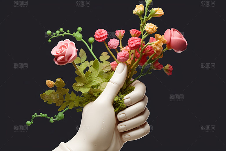 母亲节鲜艳多彩手持鲜花矢量模型