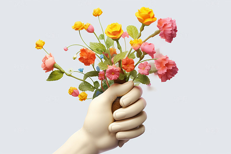 母亲节手持鲜花花卉花束矢量模型
