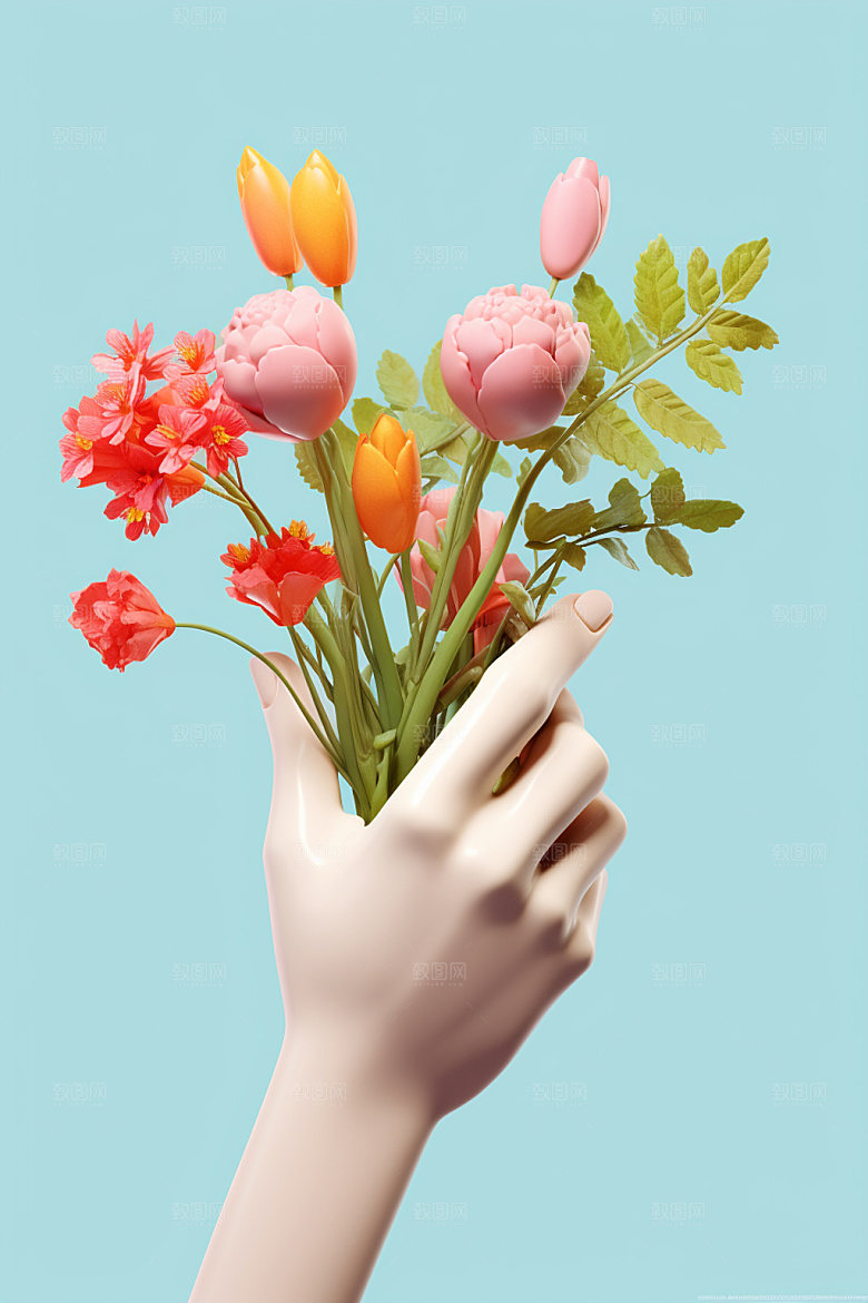 母亲节手捧花花卉花束矢量模型