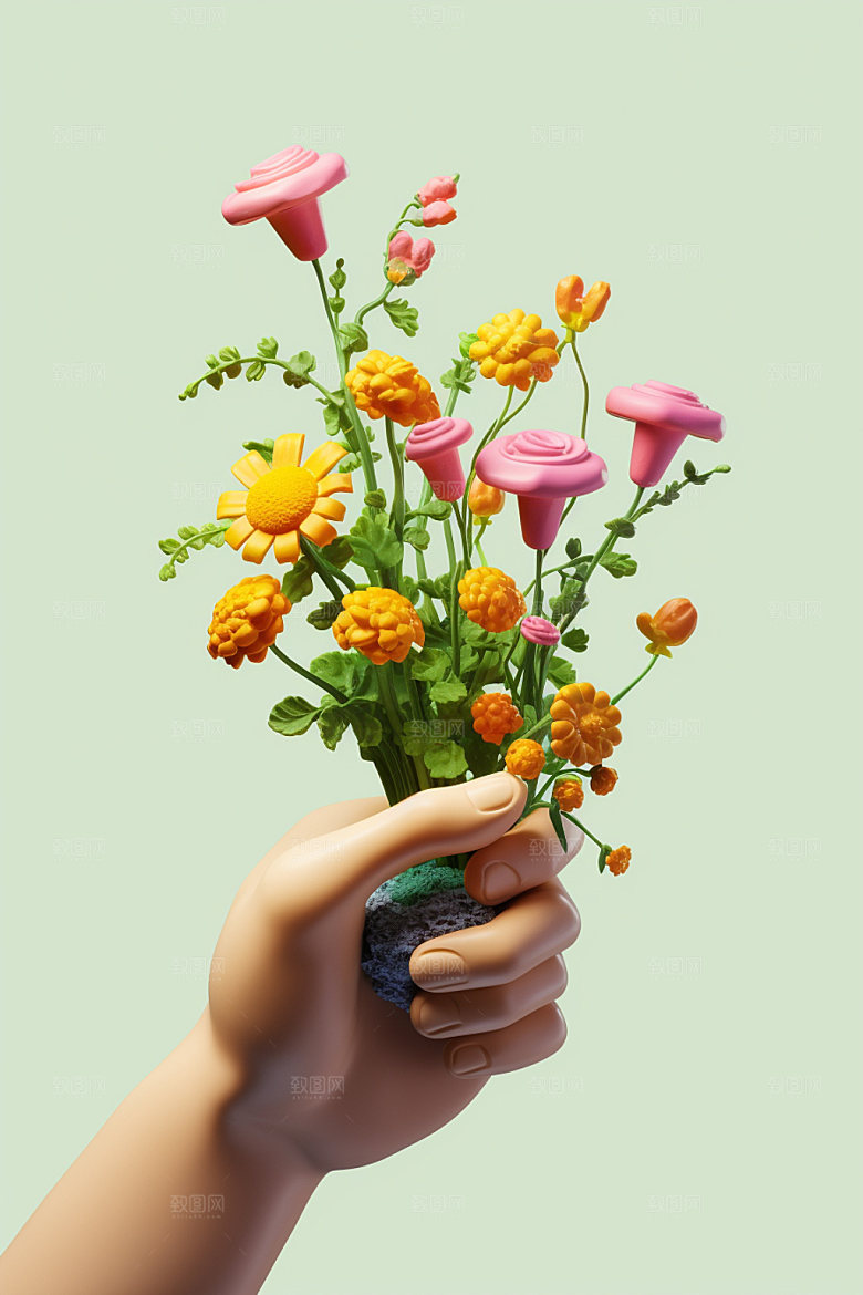 母亲节花卉花束手捧花矢量模型