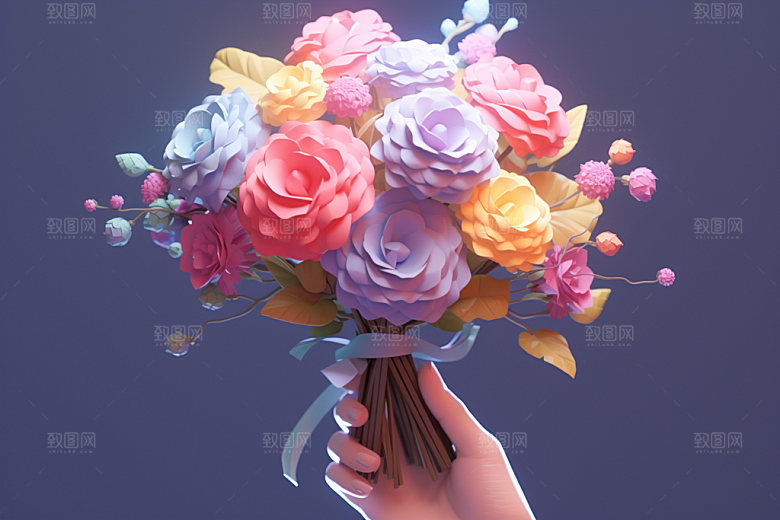 母亲节手持鲜花感恩节矢量模型