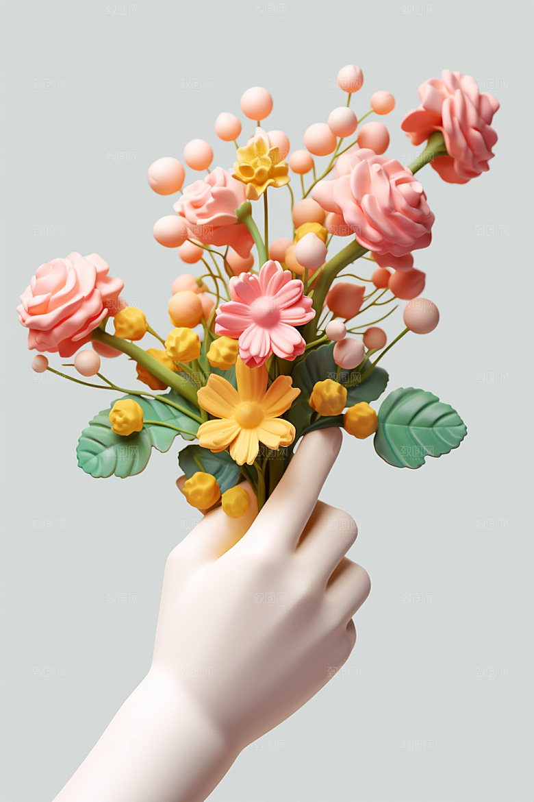 母亲节手捧花鲜艳多彩矢量模型
