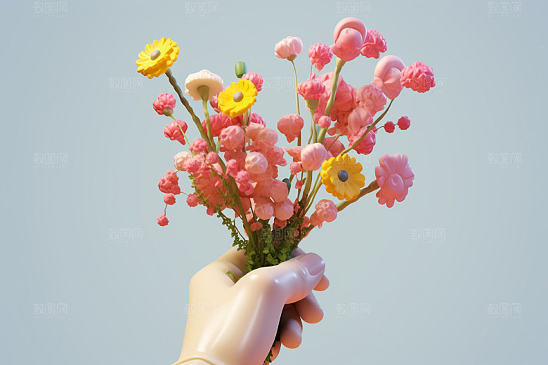 母亲节手捧花花卉花束矢量模型