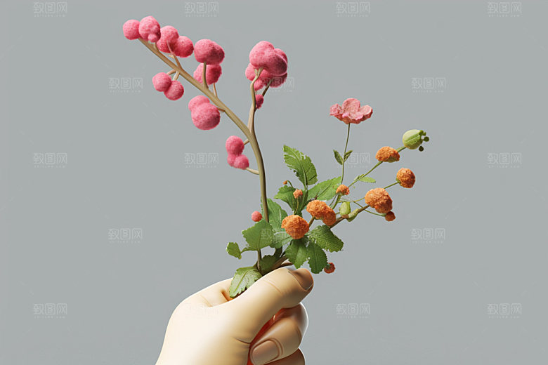 母亲节手捧花手持鲜花矢量模型