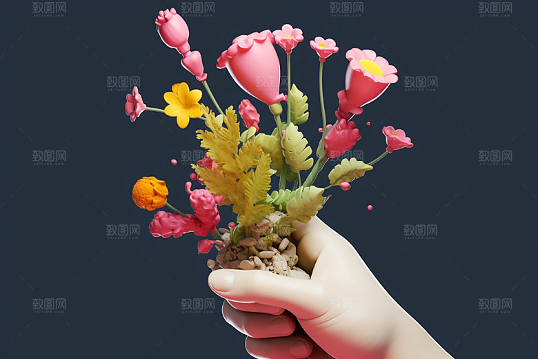 母亲节花卉花束手持鲜花矢量模型