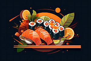 日本寿司寿司卷美味插画