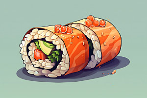 日本寿司美味鱼生插画