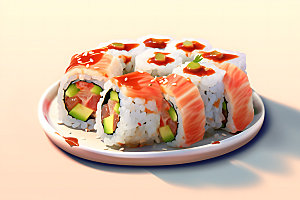 日本寿司美味海鲜插画