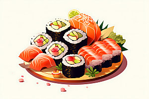 日本寿司海鲜日料插画