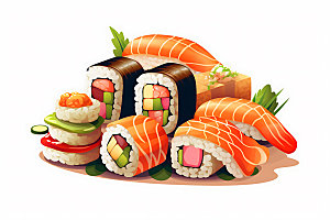 日本寿司美味寿司卷插画