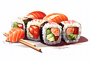 日本寿司寿司卷美食插画