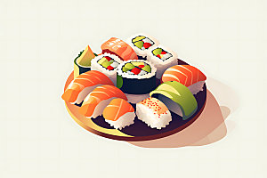 日本寿司鱼生美味插画