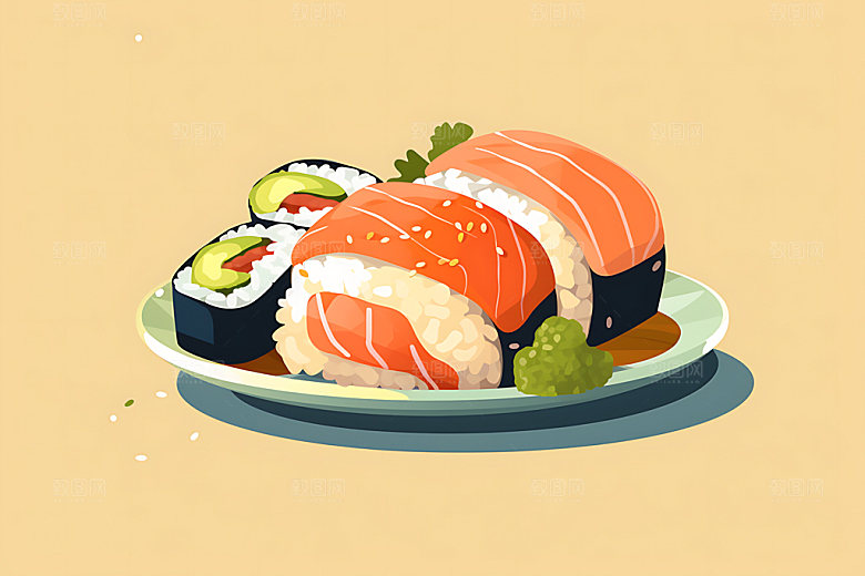 日本寿司美味日料插画