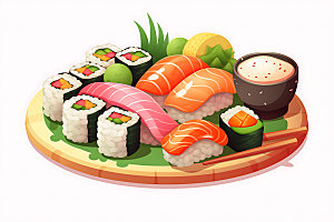日本寿司海鲜美食插画