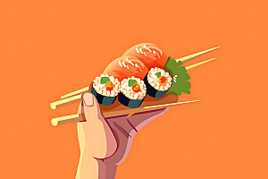 日本寿司鱼生美食插画