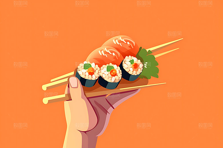 日本寿司鱼生美食插画