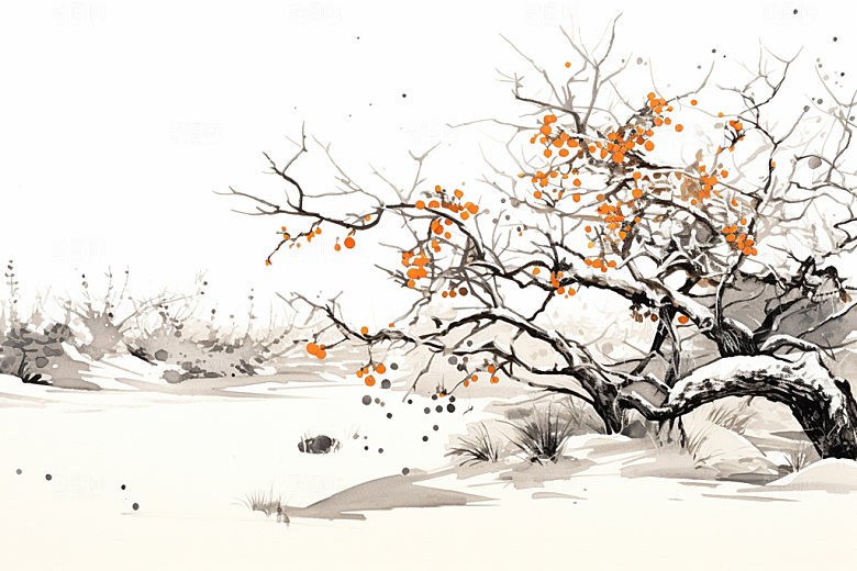 霜降手绘应季插画