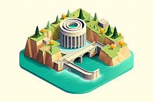 水电站水力发电2.5D模型