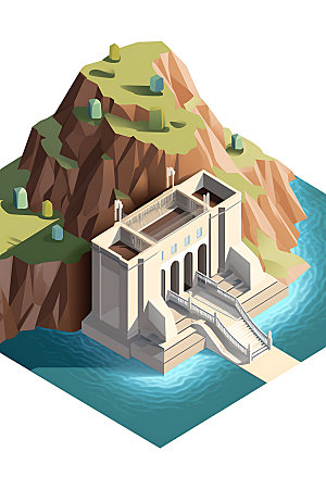水电站卡通2.5D模型