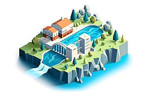 水电站卡通大坝模型