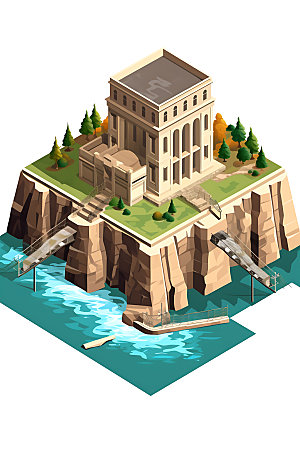 水电站水力发电卡通模型