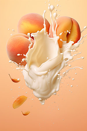 水蜜桃奶昔桃子牛奶水果摄影图