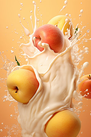 水蜜桃奶昔果汁飞溅水果摄影图