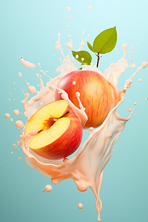 水蜜桃奶昔桃子牛奶创意摄影图