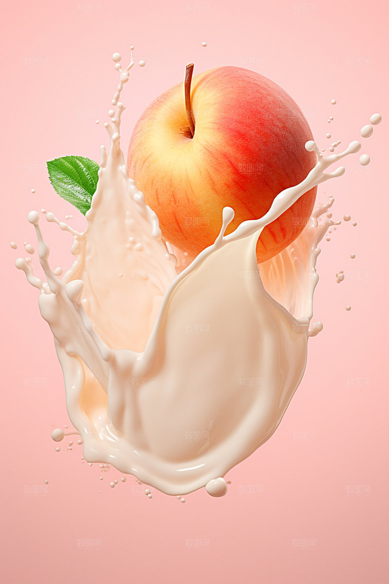 水蜜桃奶昔饮料果汁飞溅摄影图