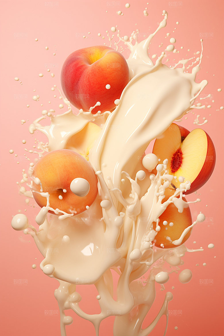 水蜜桃奶昔果汁飞溅高清摄影图