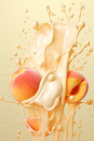 水蜜桃奶昔高清桃子牛奶摄影图