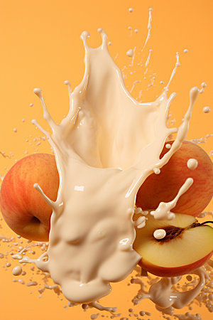 水蜜桃奶昔创意桃子牛奶摄影图