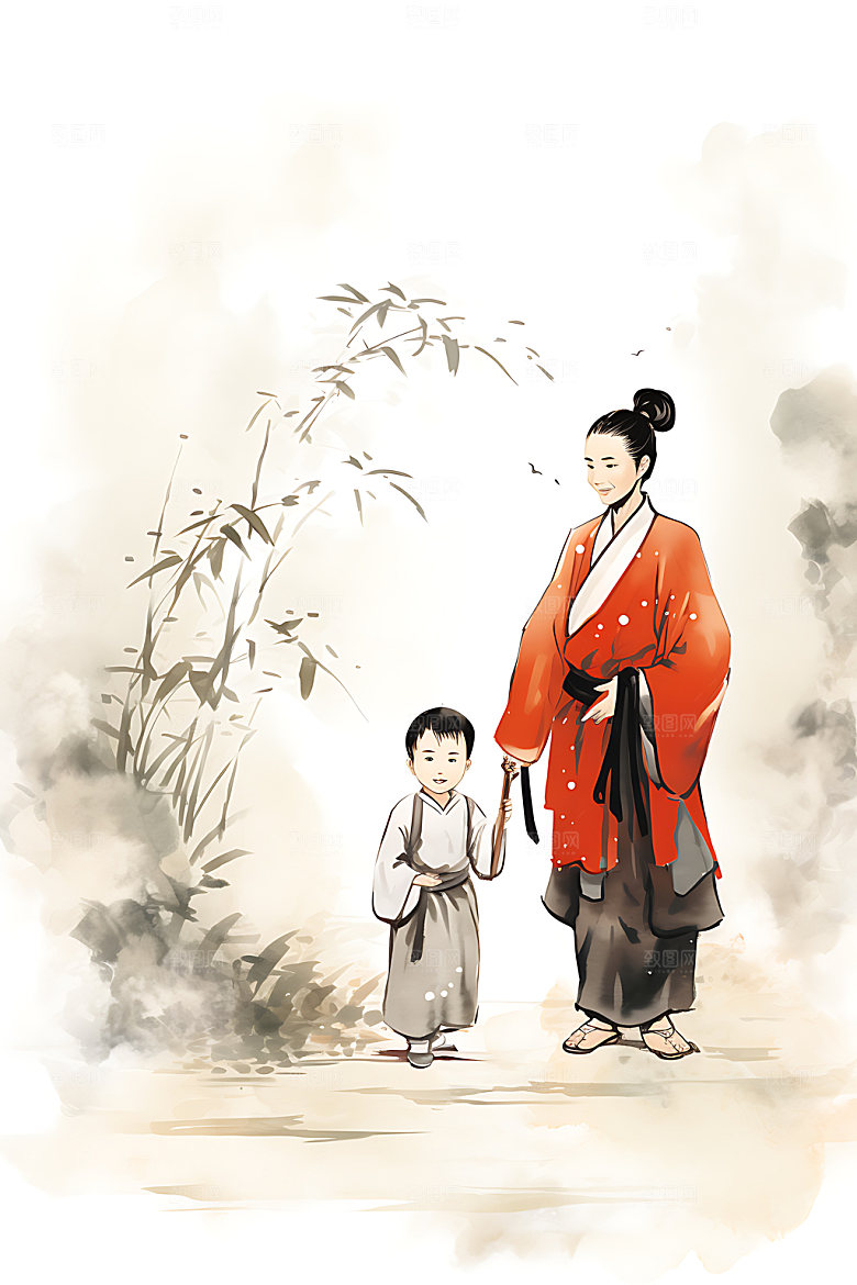 教书育人国画教学插画