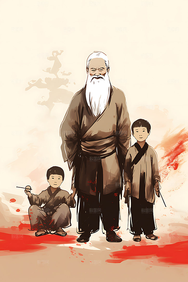 教书育人国画教师节插画